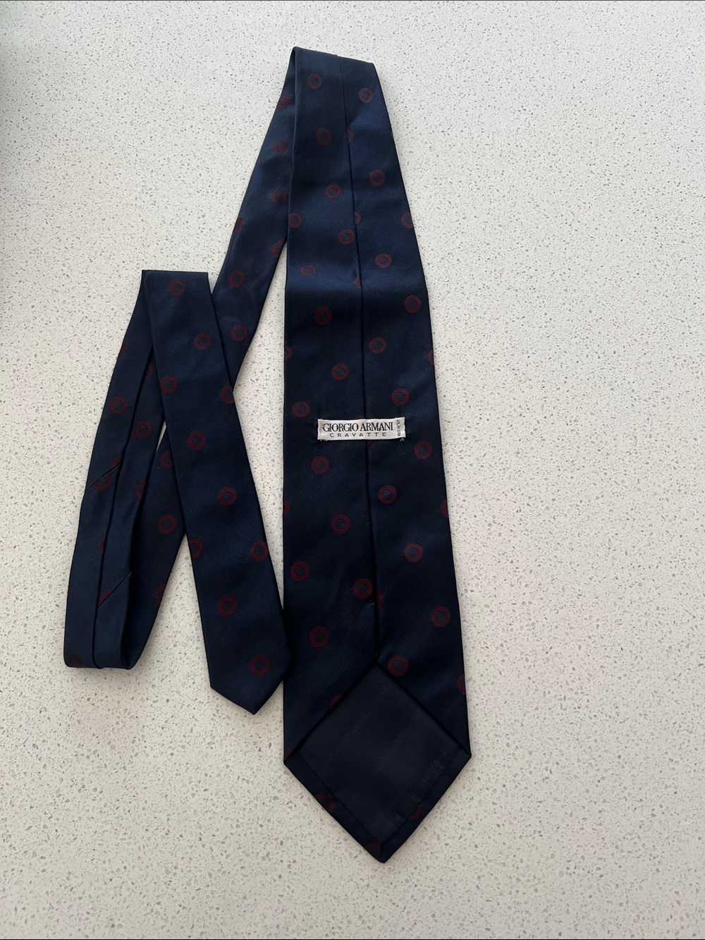 Giorgio Armani Cravatte Navy Burgundy Dot Print Silk Tie Vintage